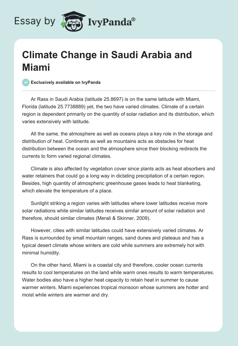 Climate Change in Saudi Arabia and Miami. Page 1