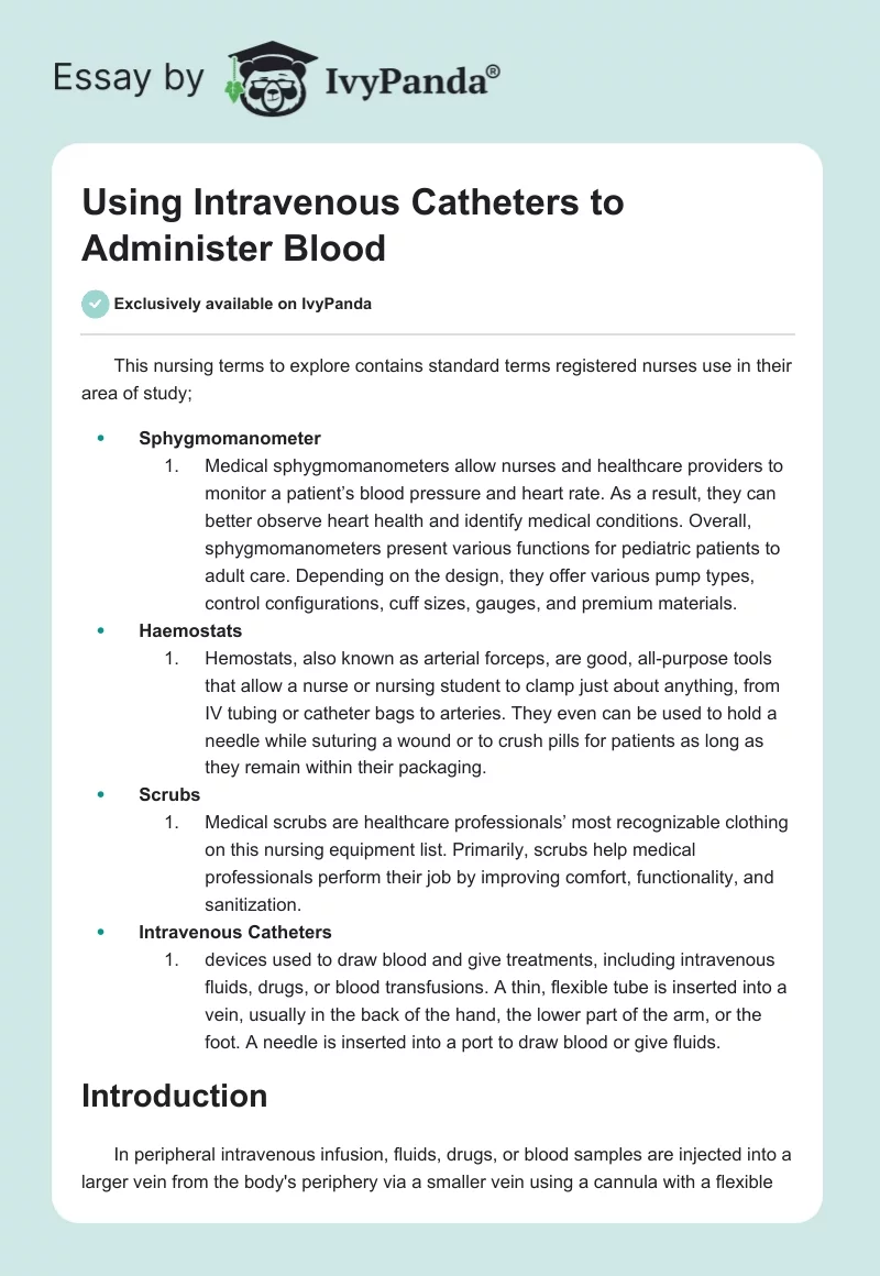 Using Intravenous Catheters to Administer Blood. Page 1