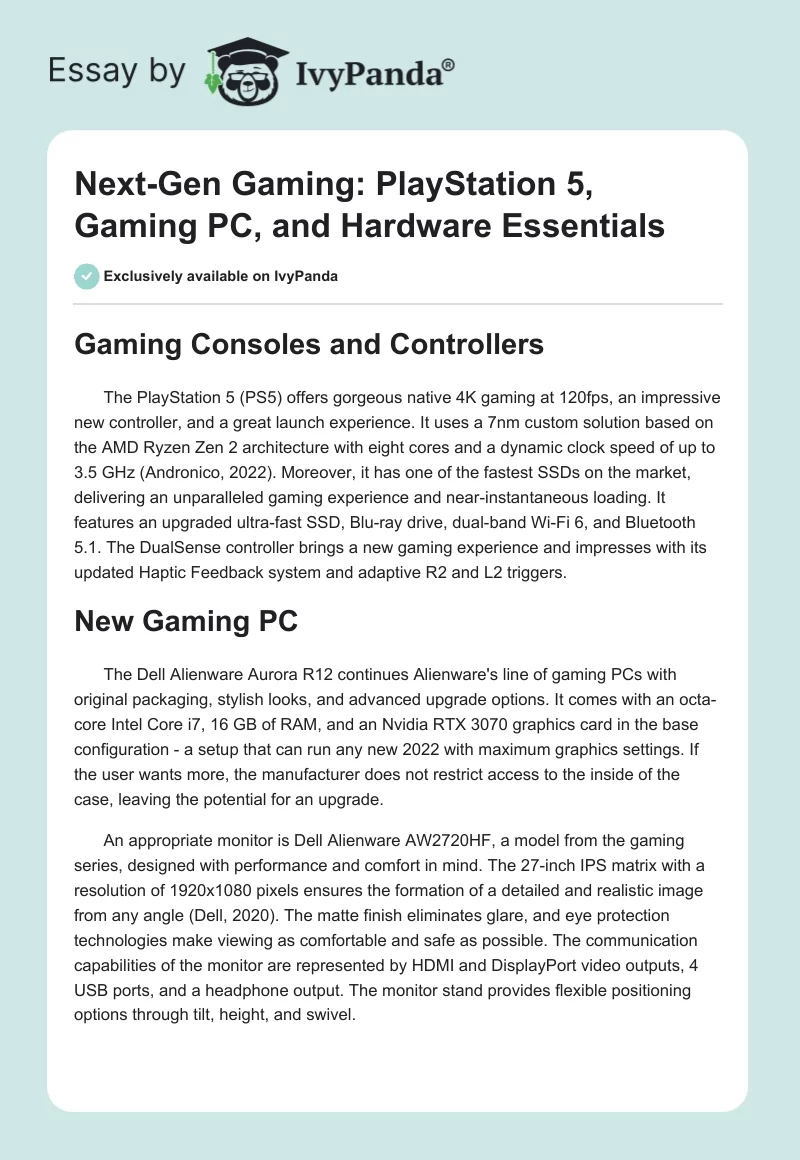 Next-Gen Gaming: PlayStation 5, Gaming PC, and Hardware Essentials. Page 1
