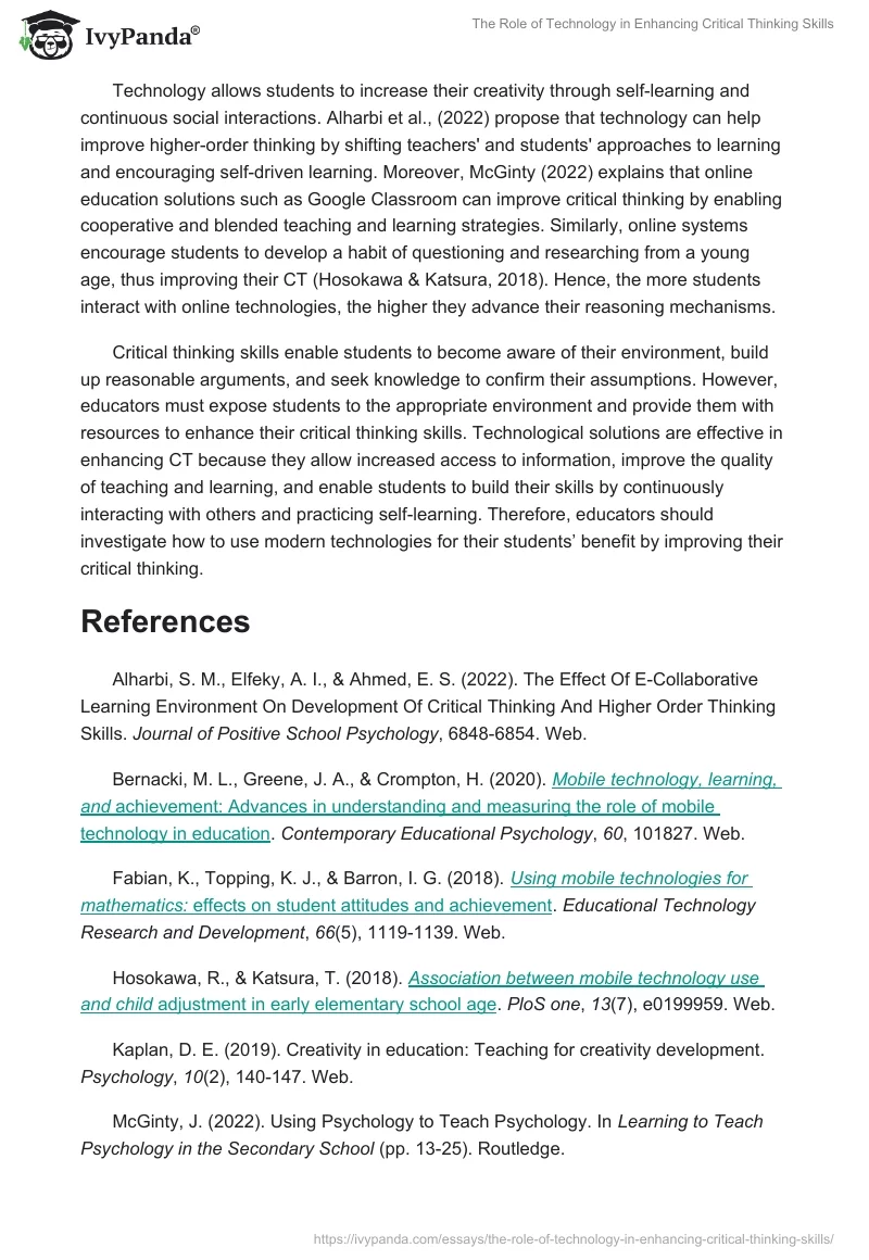 The Role of Technology in Enhancing Critical Thinking Skills. Page 2
