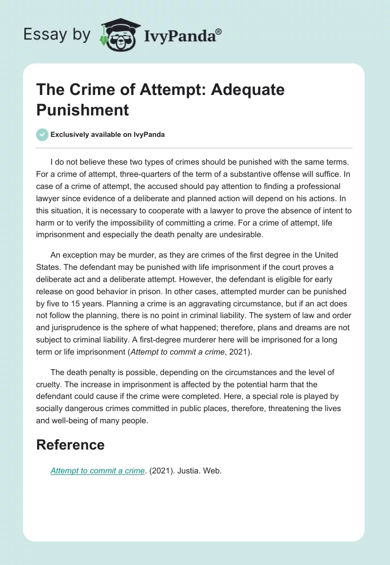The Crime of Attempt: Adequate Punishment. Page 1