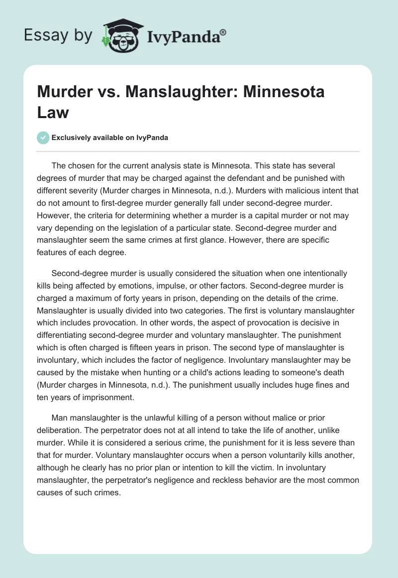 Murder vs. Manslaughter: Minnesota Law. Page 1