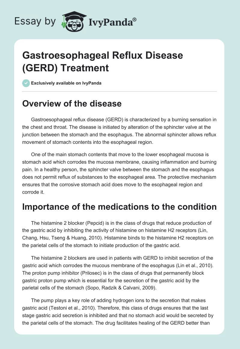 Gastroesophageal Reflux Disease (GERD) Treatment. Page 1
