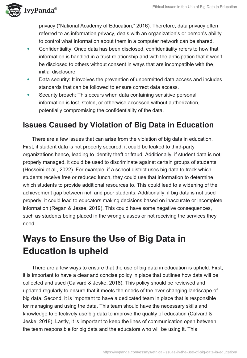 Ethical Issues in the Use of Big Data in Education. Page 2