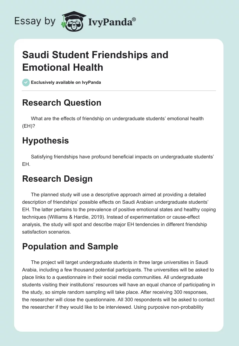 Saudi Student Friendships and Emotional Health. Page 1