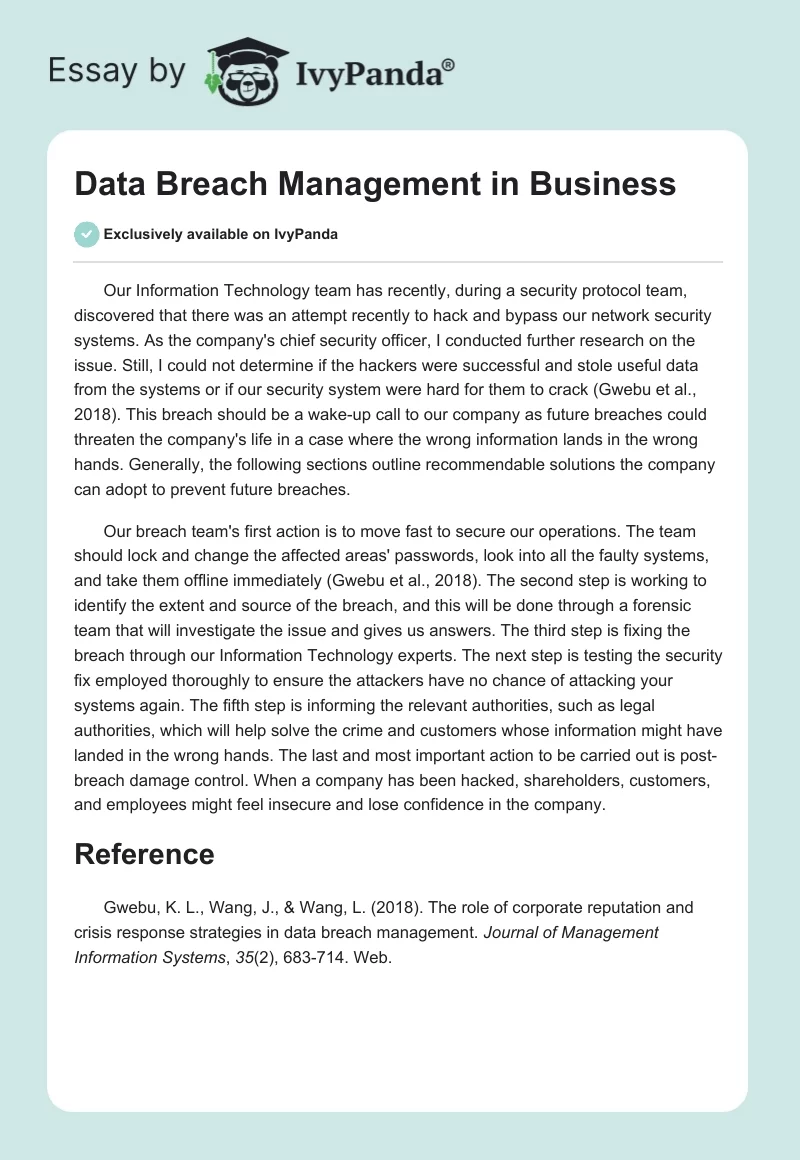 Data Breach Management in Business. Page 1