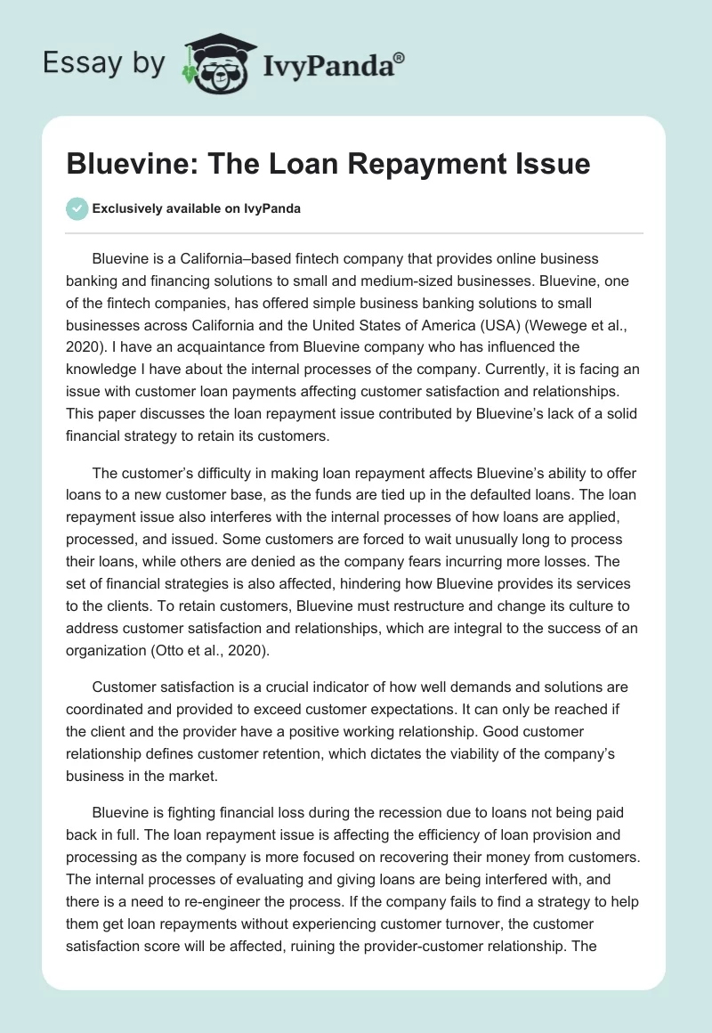 Bluevine: The Loan Repayment Issue. Page 1
