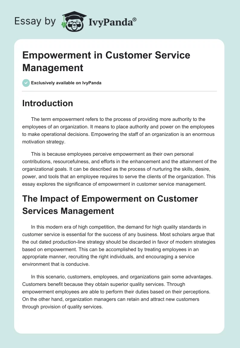 Empowerment in Customer Service Management. Page 1