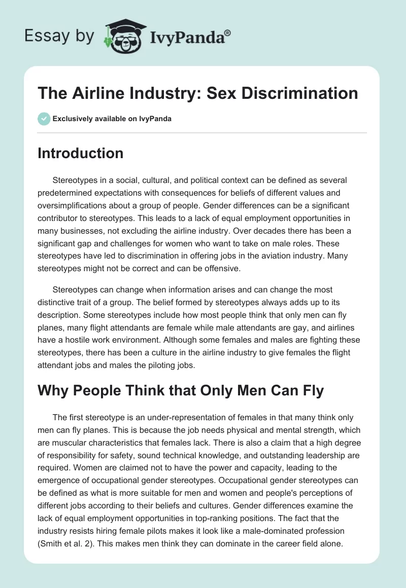 The Airline Industry: Sex Discrimination. Page 1