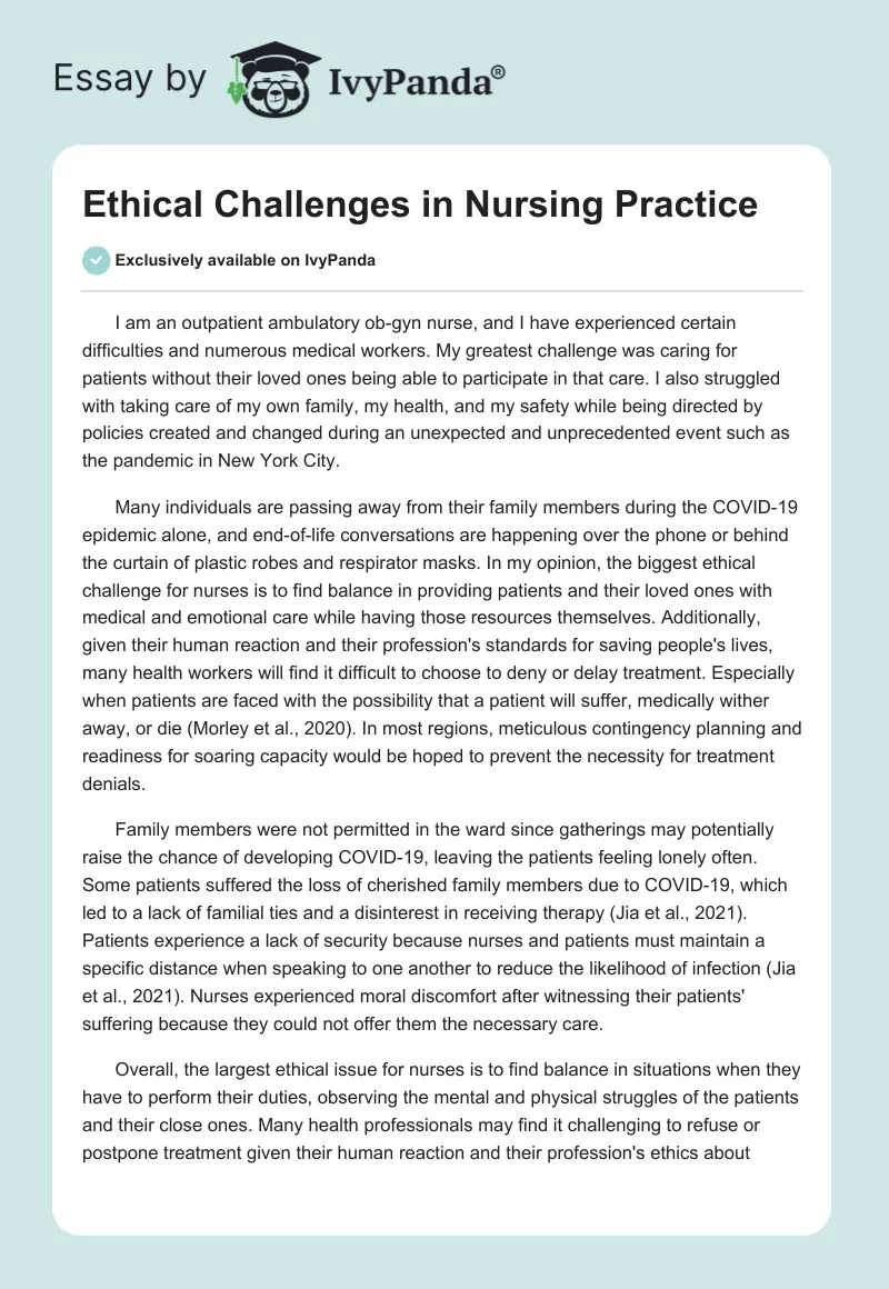 Ethical Challenges in Nursing Practice. Page 1