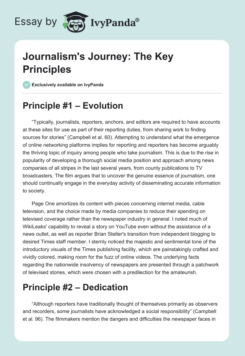 Journalism's Journey: The Key Principles. Page 1