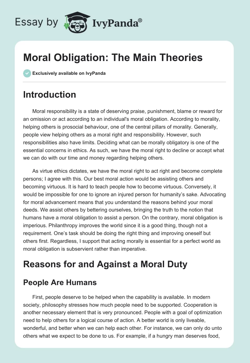 Moral Obligation: The Main Theories. Page 1