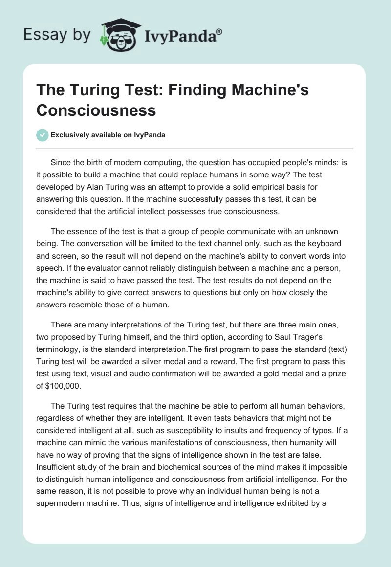 The Turing Test: Finding Machine's Consciousness. Page 1