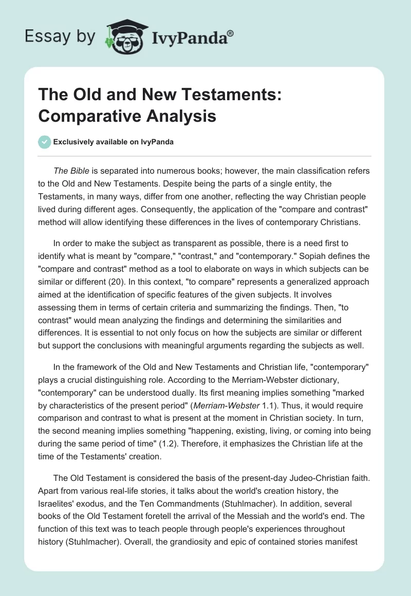 The Old and New Testaments: Comparative Analysis. Page 1