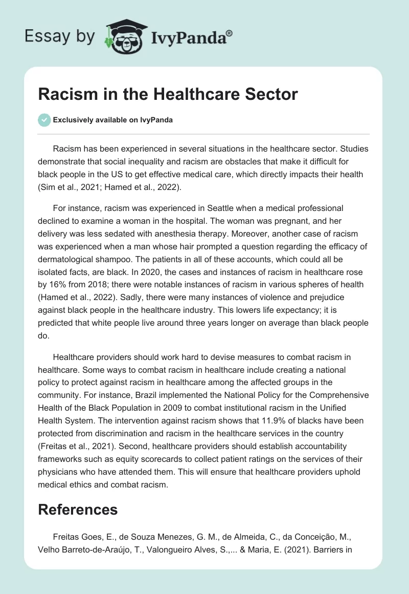 Racism in the Healthcare Sector. Page 1