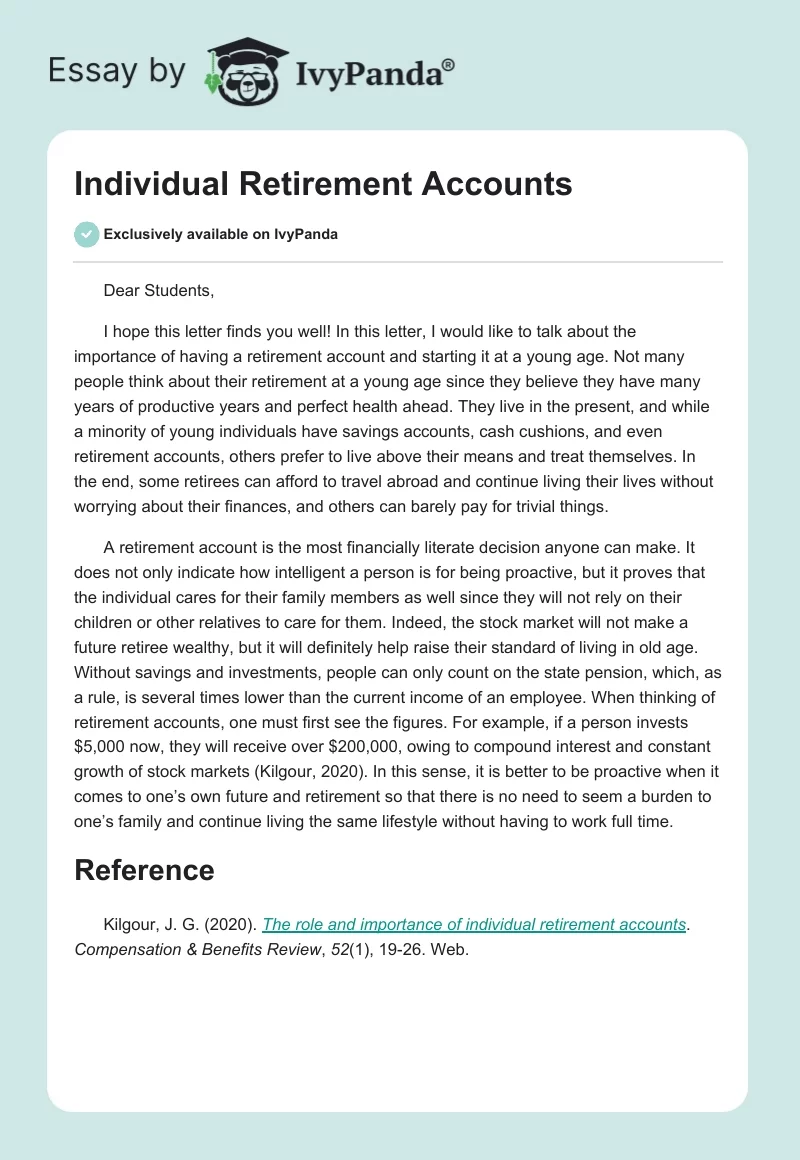 Individual Retirement Accounts. Page 1