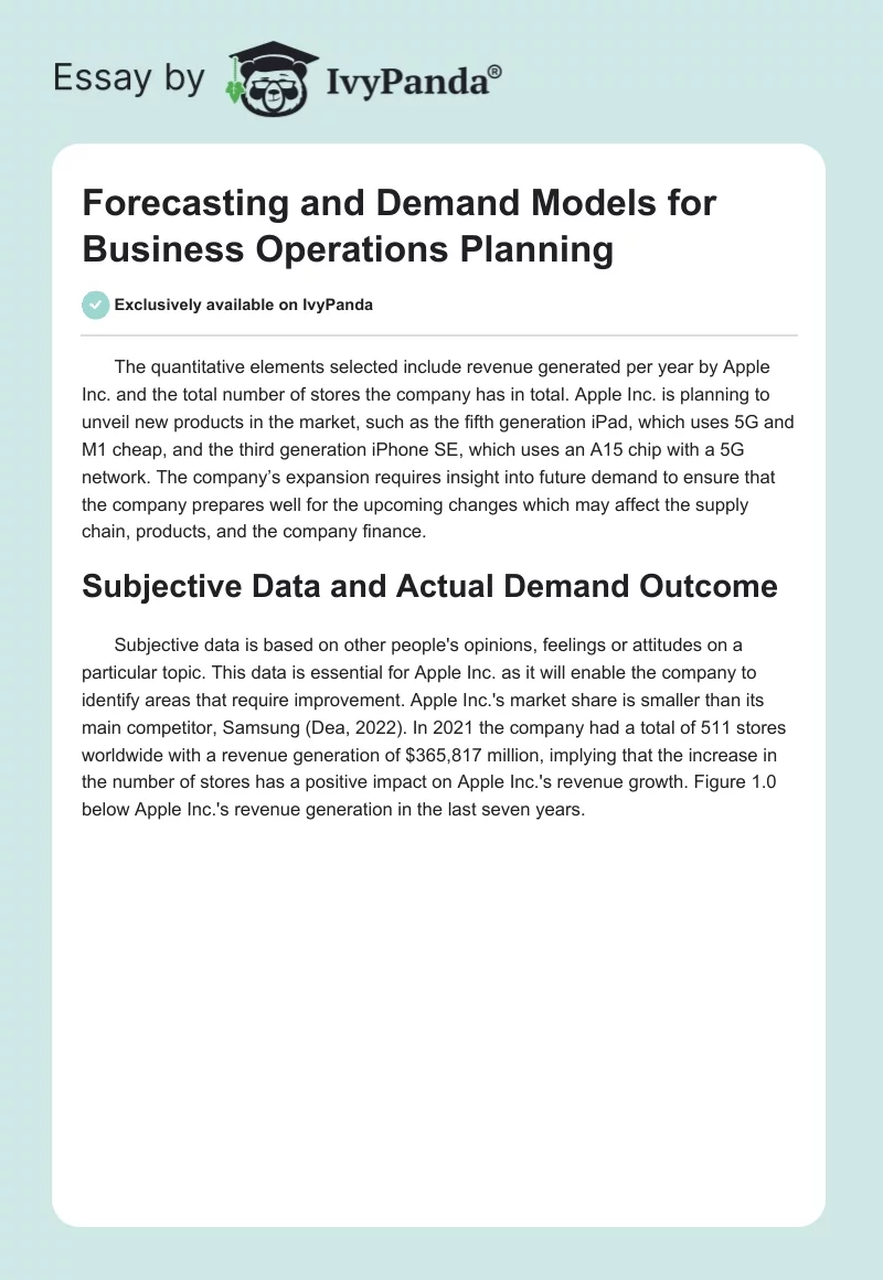 Forecasting and Demand Models for Business Operations Planning. Page 1