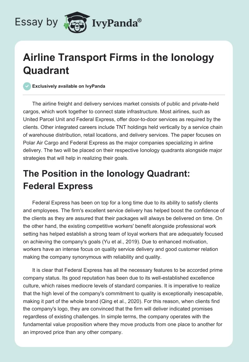Airline Transport Firms in the Ionology Quadrant. Page 1