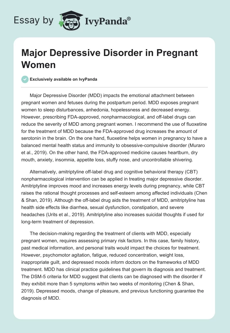 Major Depressive Disorder in Pregnant Women. Page 1