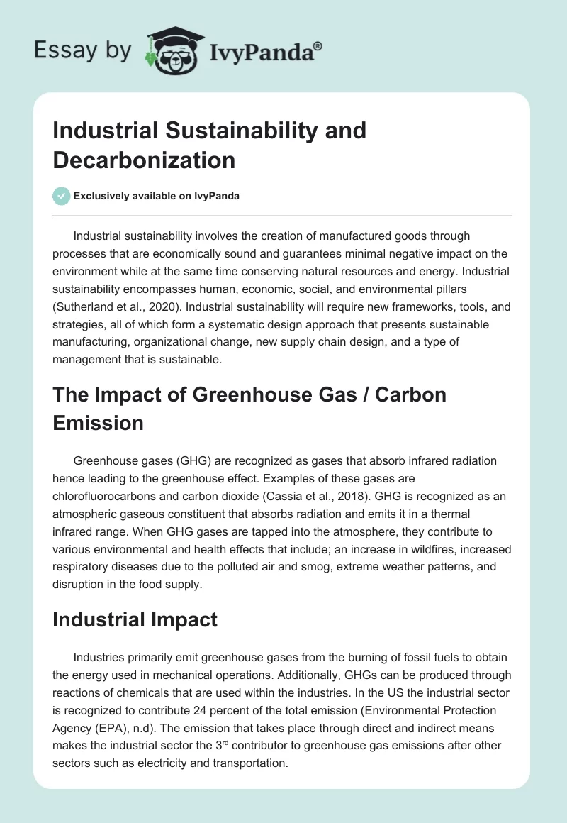 Industrial Sustainability and Decarbonization. Page 1