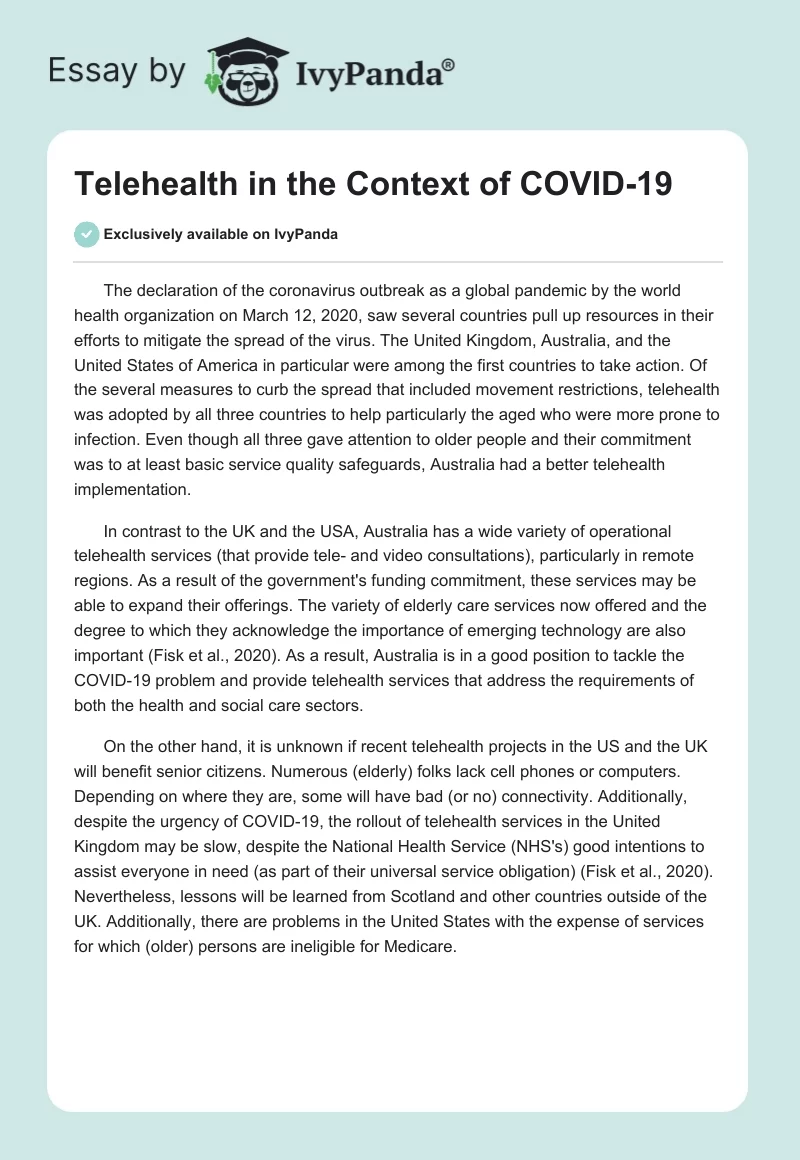 Telehealth in the Context of COVID-19. Page 1