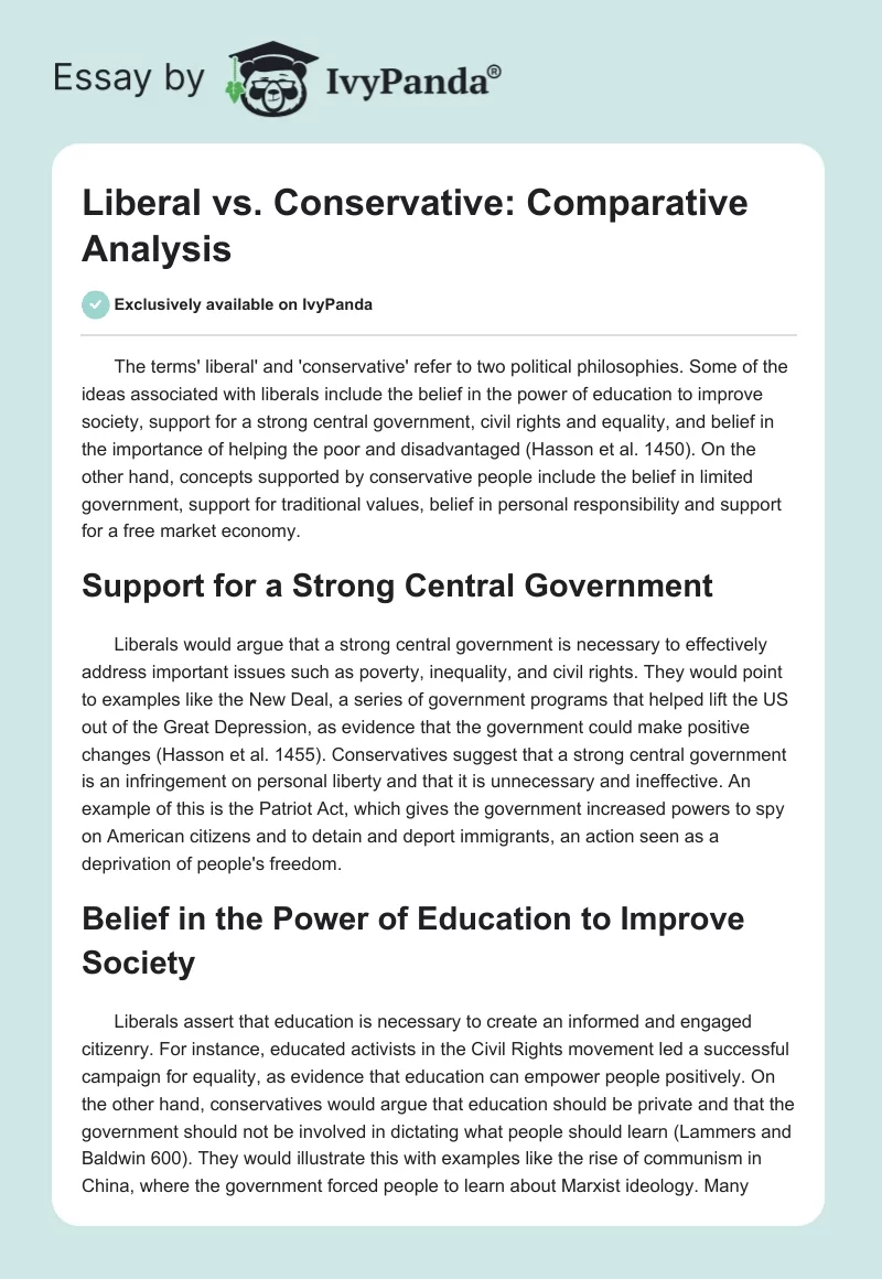 Liberal vs. Conservative: Comparative Analysis. Page 1