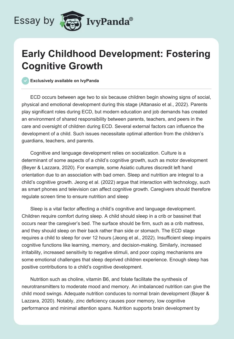 Early Childhood Development: Fostering Cognitive Growth. Page 1
