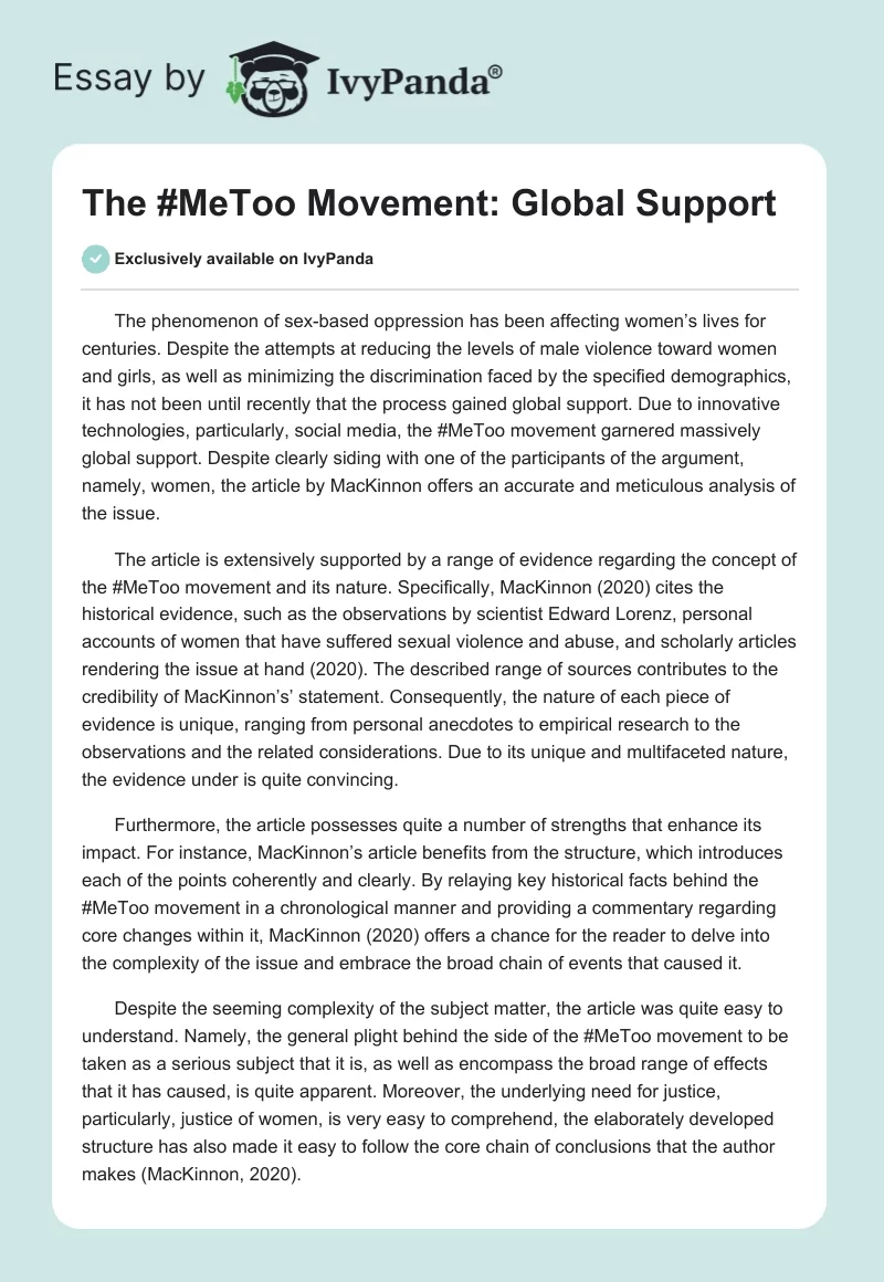 The #MeToo Movement: Global Support. Page 1