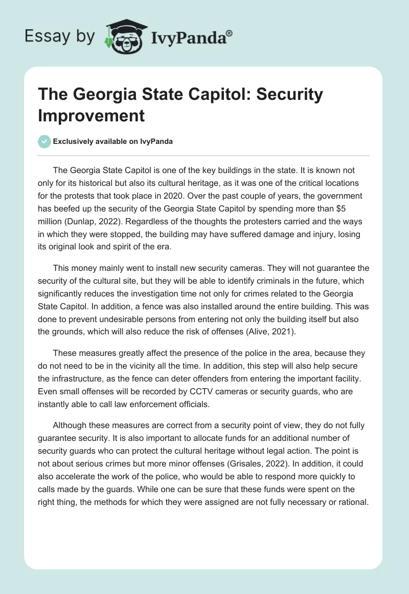 The Georgia State Capitol: Security Improvement. Page 1