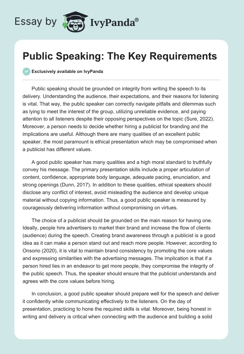 Public Speaking: The Key Requirements. Page 1