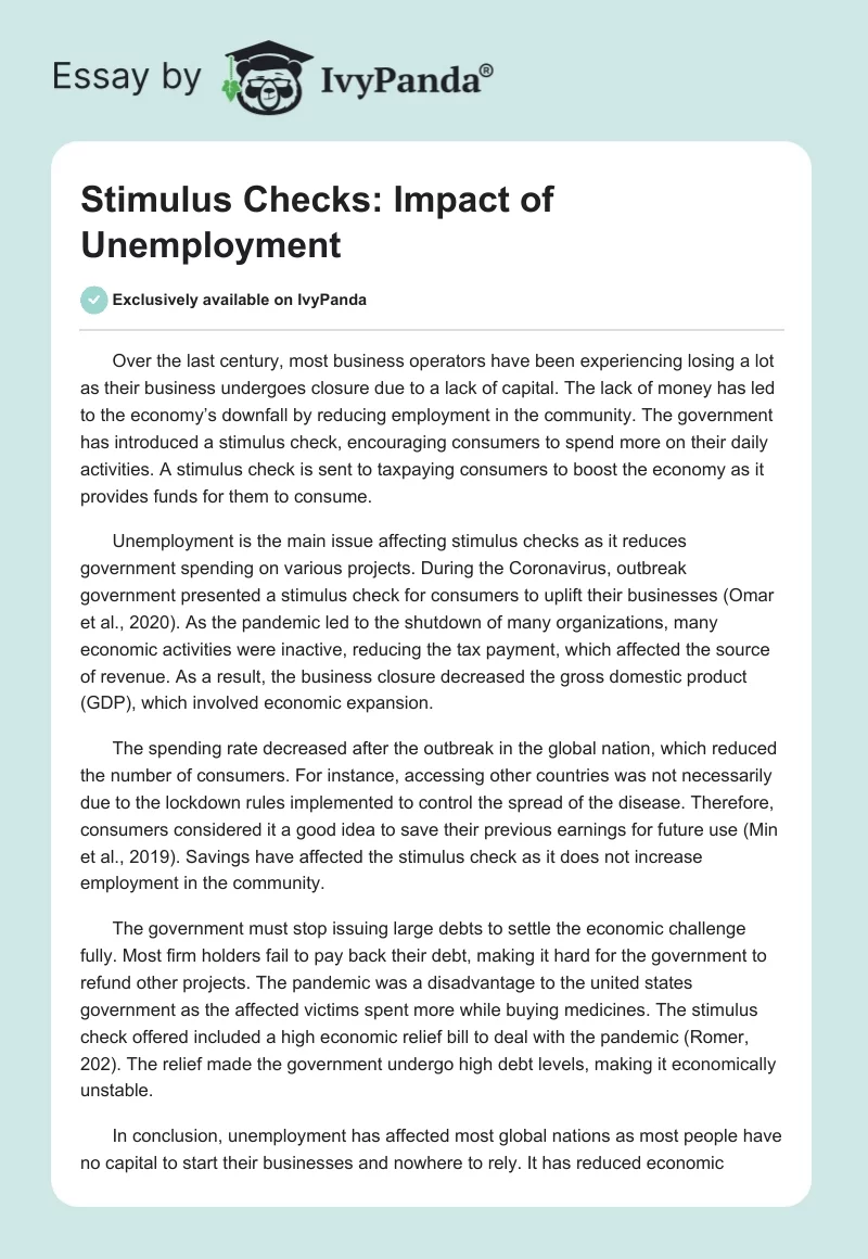 Stimulus Checks: Impact of Unemployment. Page 1