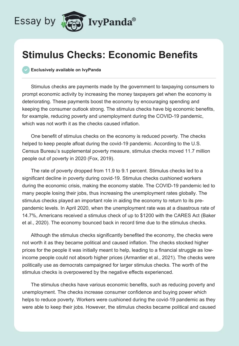 Stimulus Checks: Economic Benefits. Page 1
