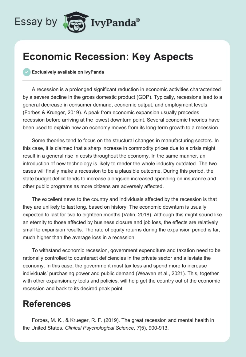 Economic Recession: Key Aspects. Page 1