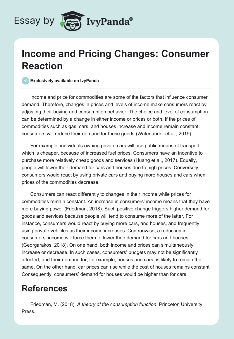 Income and Pricing Changes: Consumer Reaction. Page 1