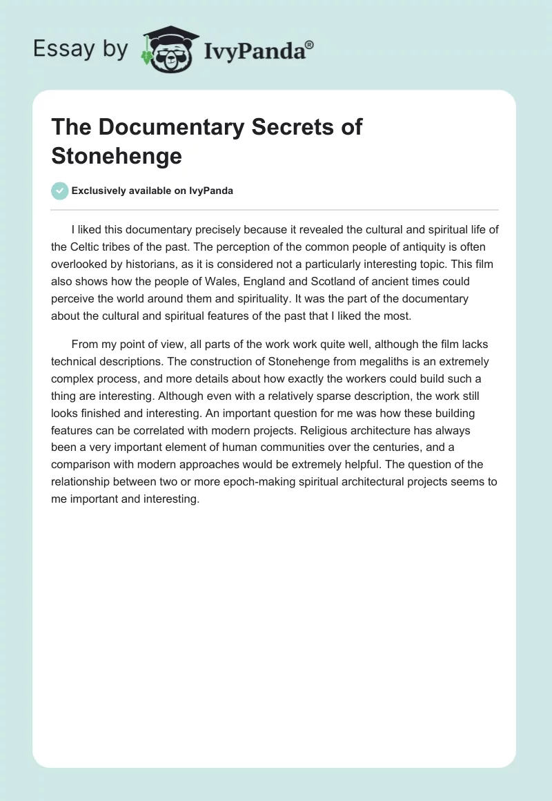 The Documentary "Secrets of Stonehenge". Page 1