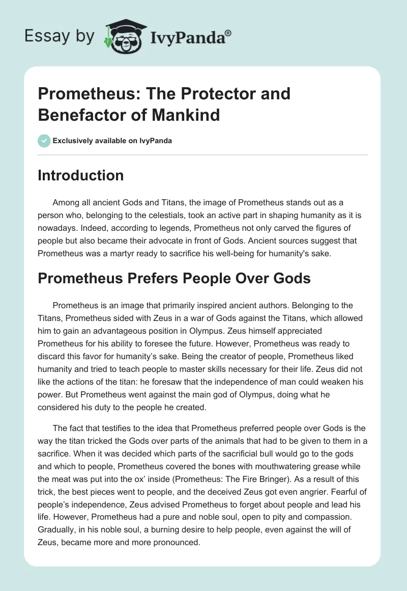 Prometheus: The Protector and Benefactor of Mankind. Page 1