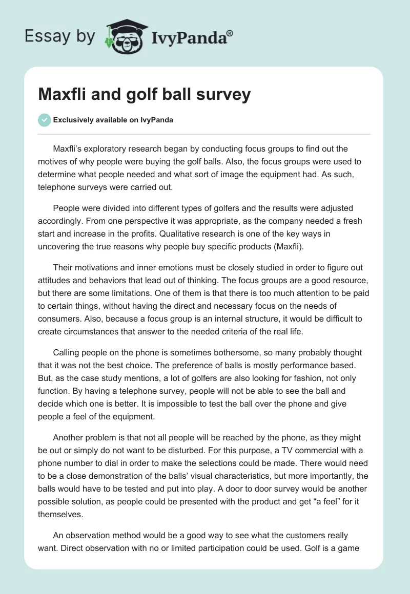 Maxfli and golf ball survey. Page 1