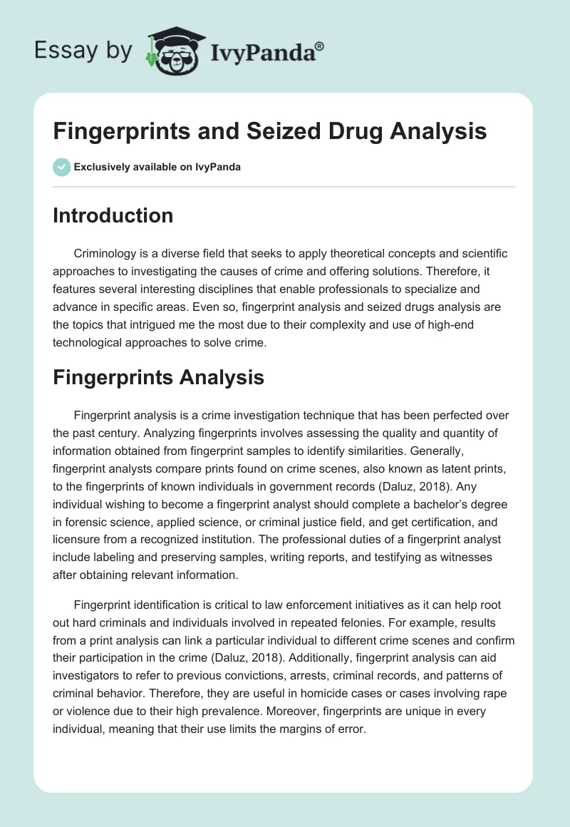 Fingerprints and Seized Drug Analysis. Page 1