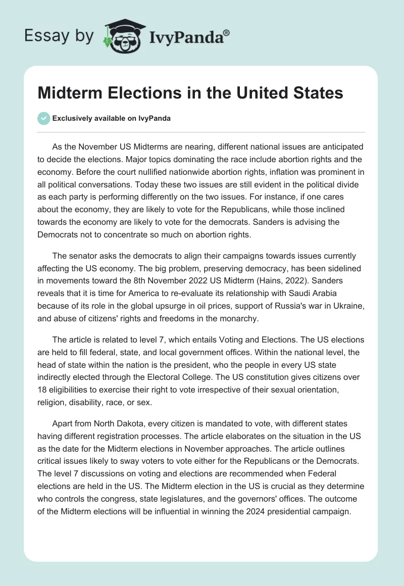 Midterm Elections in the United States. Page 1
