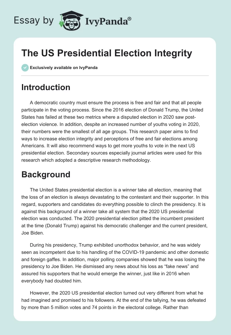 Improving Integrity of the US Election and Youths Participation. Page 1