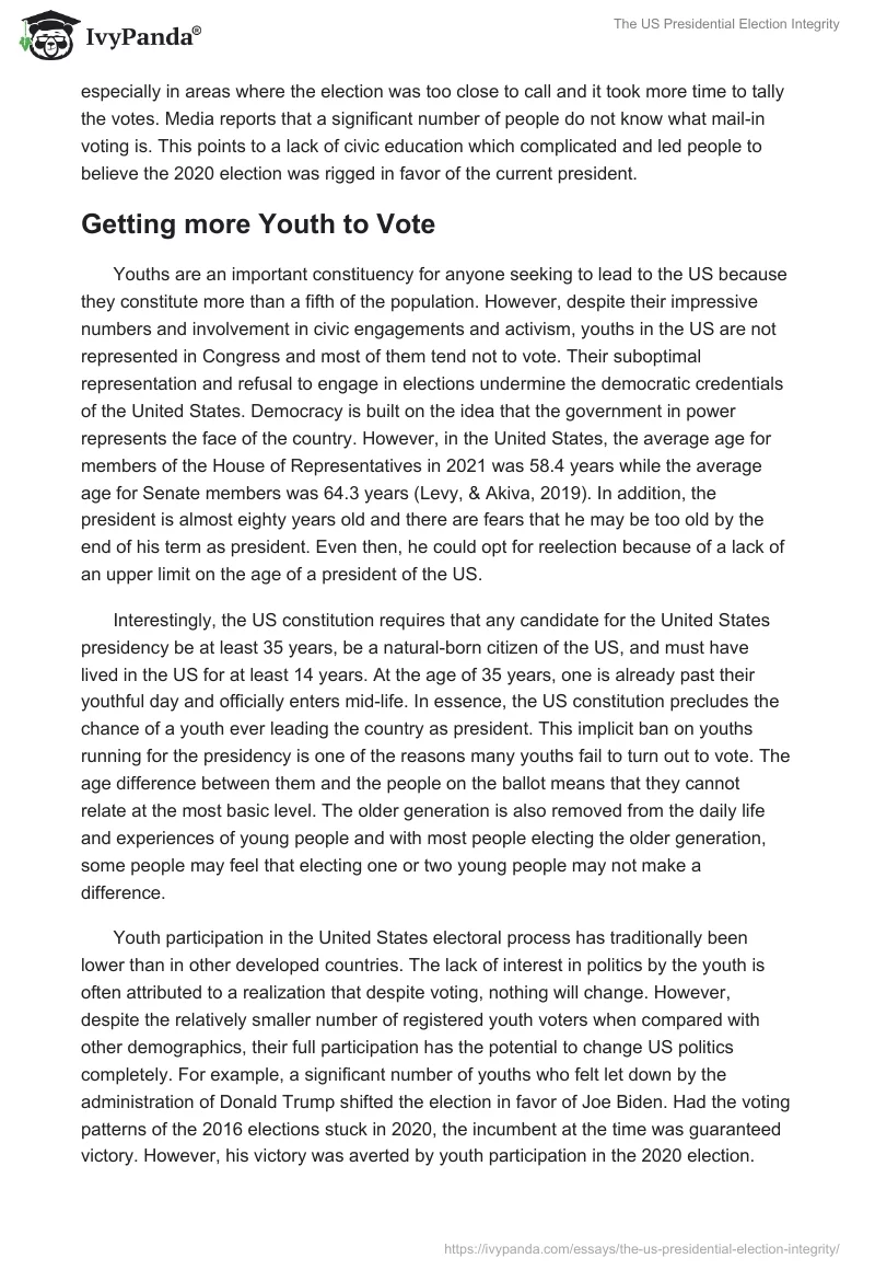Improving Integrity of the US Election and Youths Participation. Page 4