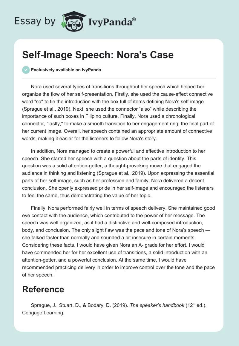 Self-Image Speech: Nora's Case. Page 1
