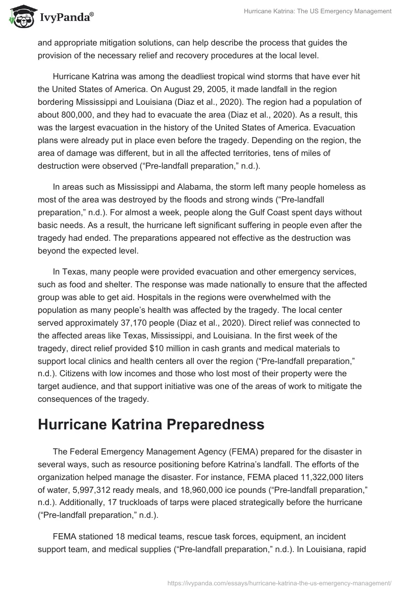 Hurricane Katrina: The US Emergency Management. Page 2