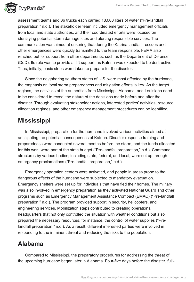 Hurricane Katrina: The US Emergency Management. Page 3
