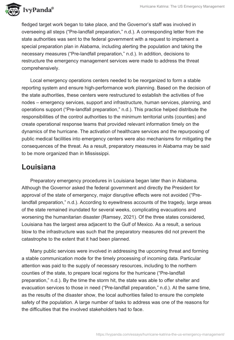 Hurricane Katrina: The US Emergency Management. Page 4