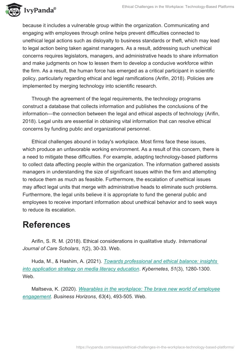 Ethical Challenges in the Workplace: Technology-Based Platforms. Page 2