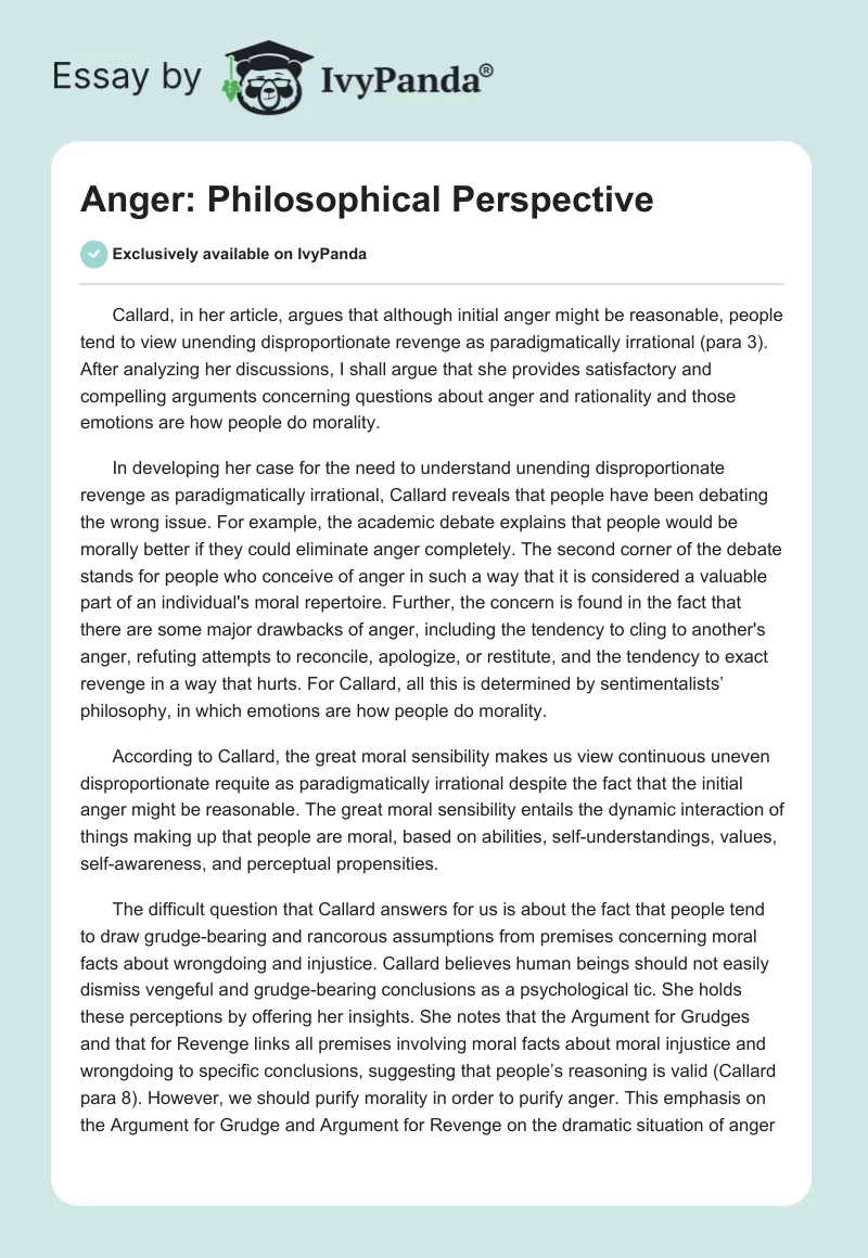 Anger: Philosophical Perspective. Page 1