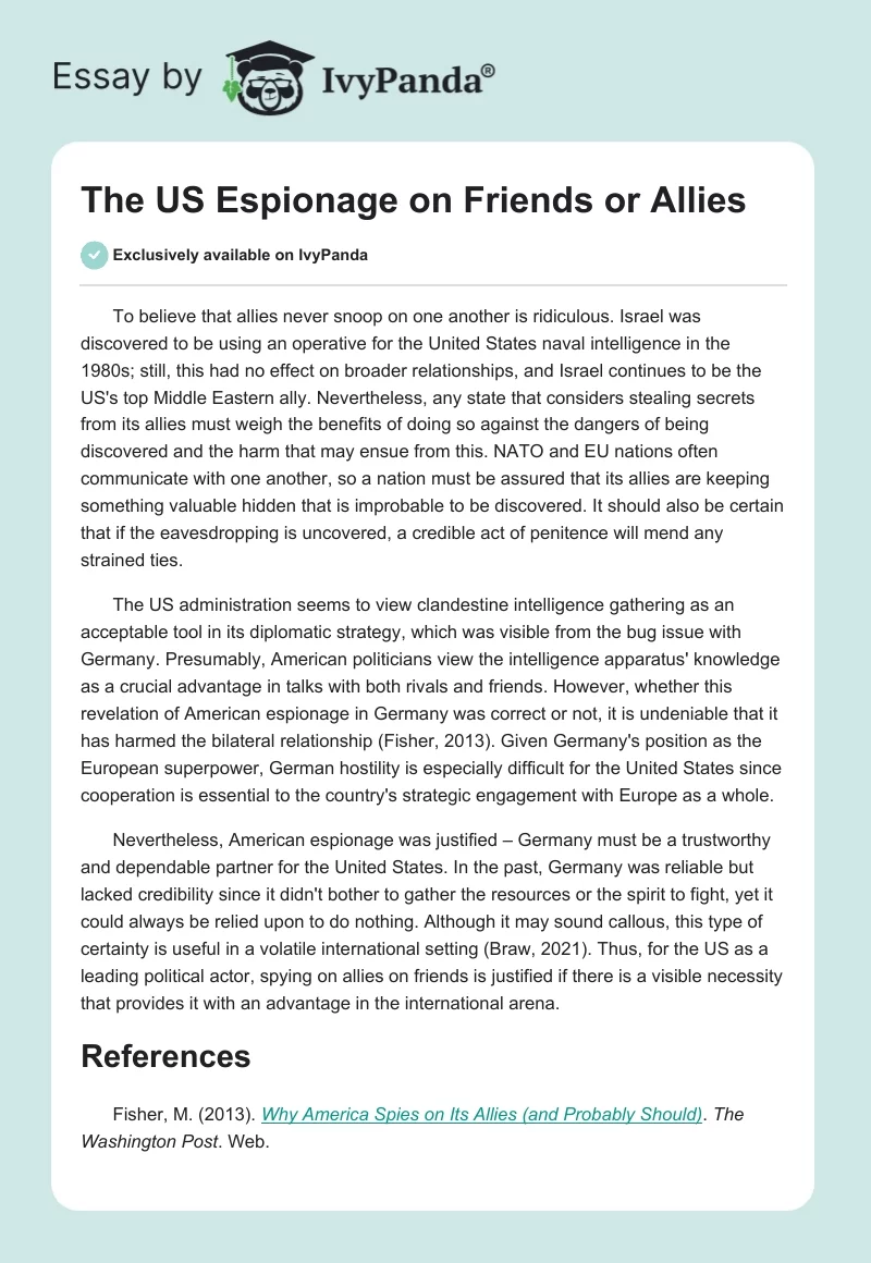 The US Espionage on Friends or Allies. Page 1