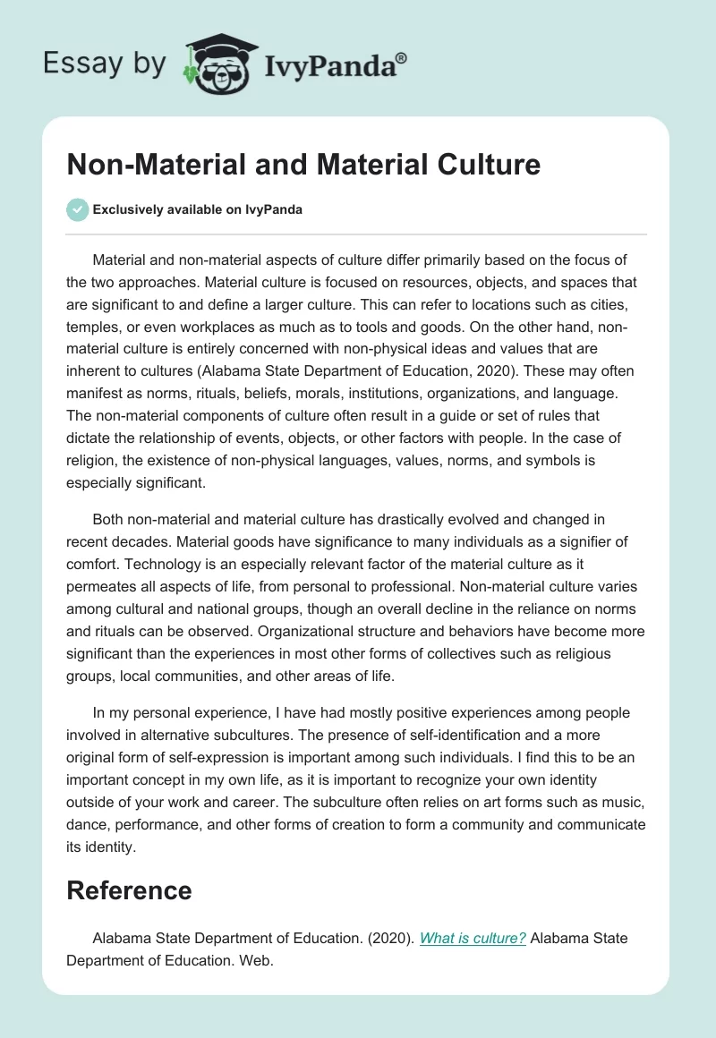 Non-Material and Material Culture. Page 1