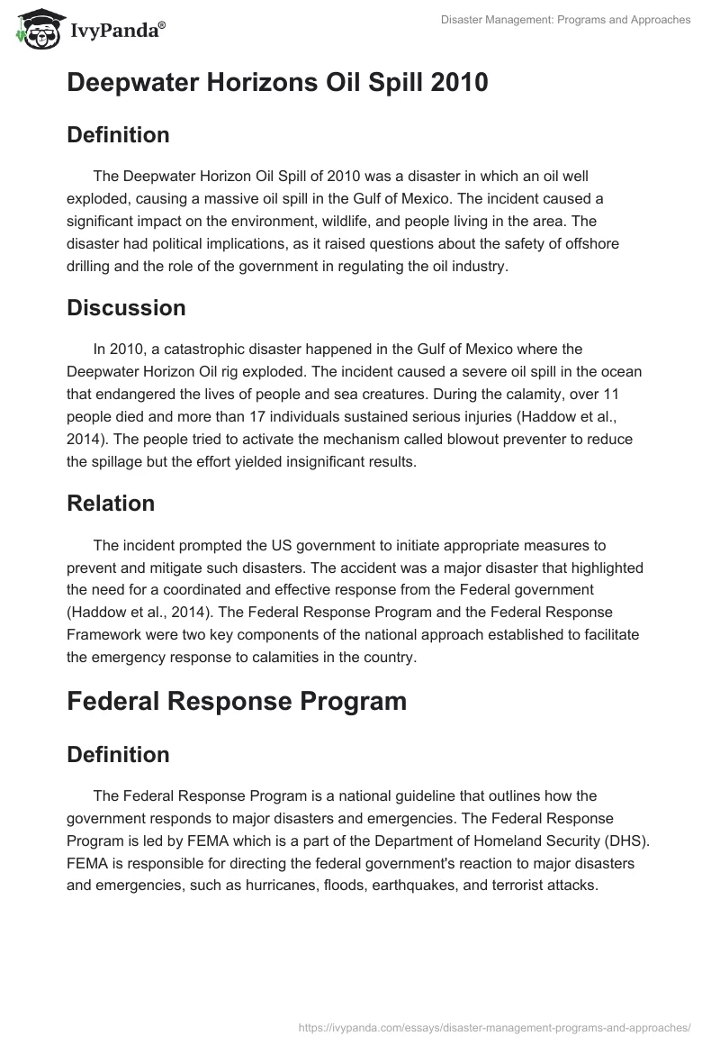 Disaster Management: Programs and Approaches. Page 2